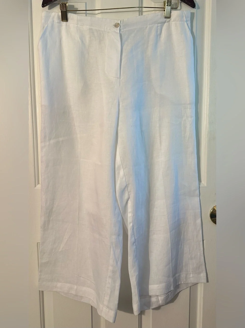 TERRA BLU XL 100% Linen Resort Coastal Made Italy White Crop Pant Beachy Natural
